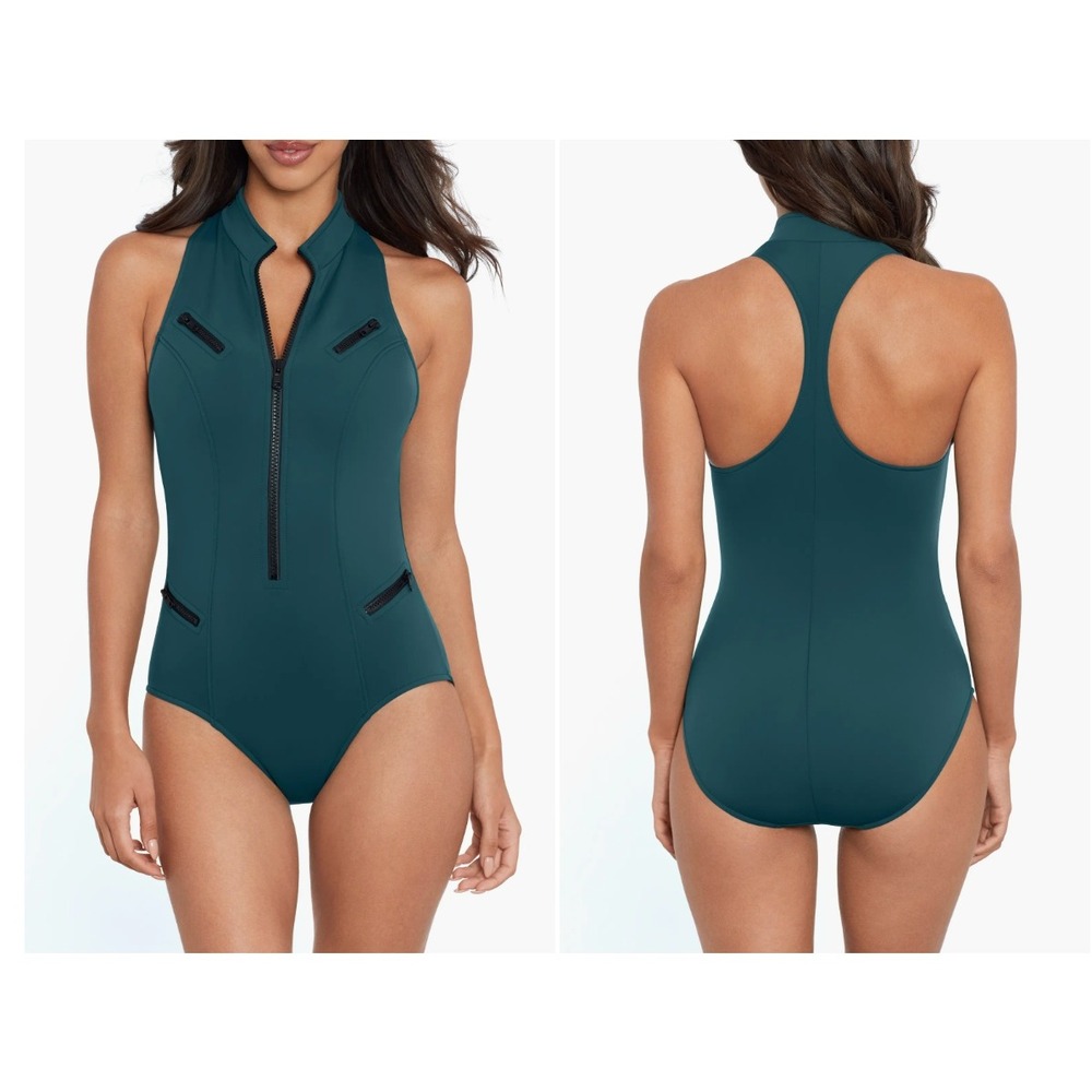 Magicsuit Coco Underwire Scuba One Piece Swimsuit Sz 10 Zip Front